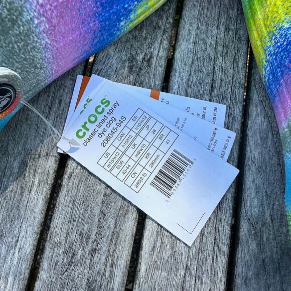 Crocs Classic Lined Mens 10 W 12 Clogs Spray Rainbow Tie Dye Slip On Shoes New - Picture 10 of 13